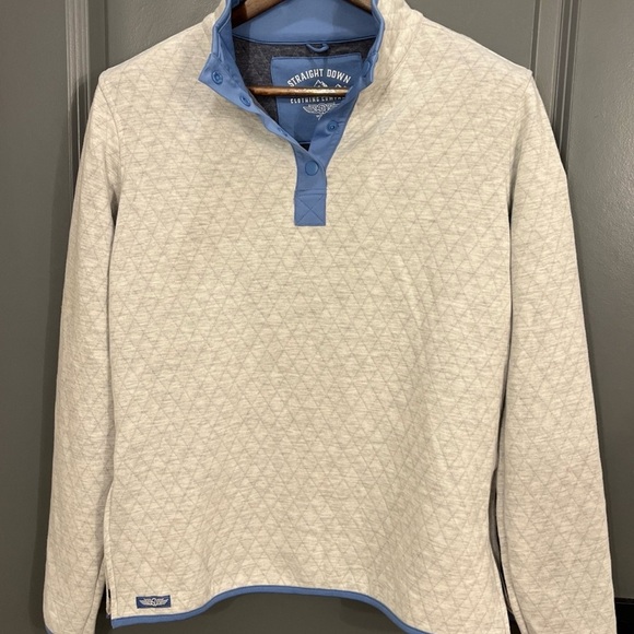 Straight Down Women's Gray Blue Quilted Mock Neck Pullover Gold Athleisure Sz Lg - Picture 2 of 11